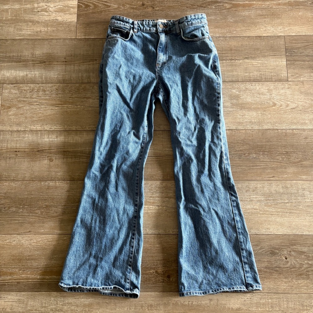 Sezane Denim Jeans Women 40 28x28 Blue High Rise Flare 99% Organic Cotton